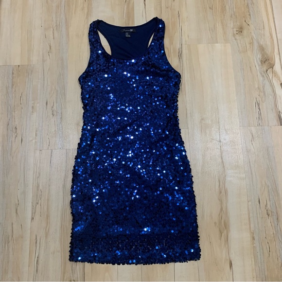 Forever 21 Dress Blue Sequin Size Medium - Picture 3 of 5